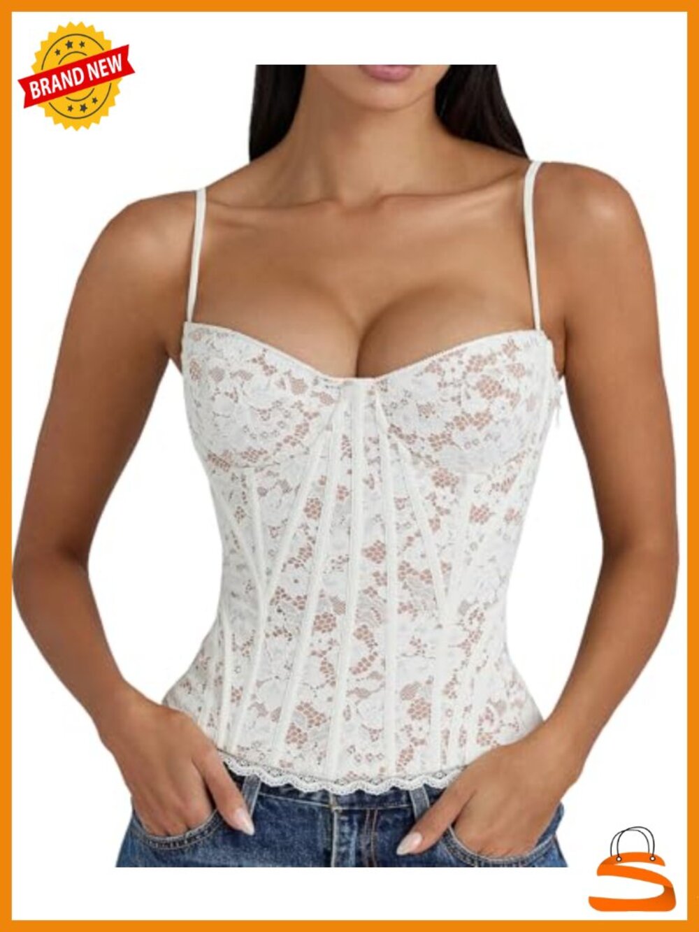 Floral Lace Overbust Corset Top Sweetheart Bustier Shapewear Lace-Up